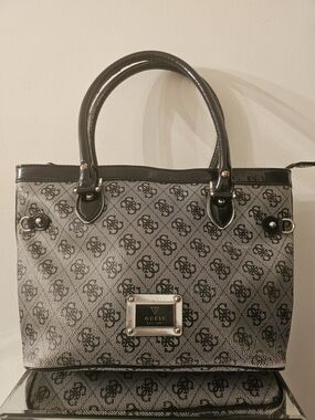 GUESS Black Logo-Print Satchel Handbag
